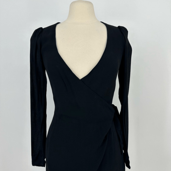 Reformation Brooke Mini Wrap Dress Size S Black Long Sleeve Minimalist - Picture 7 of 11